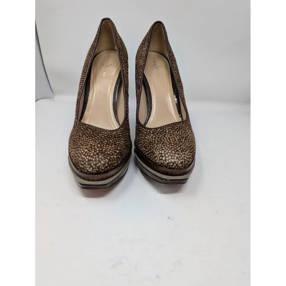 Cole Haan Women's Chelsea Double Platform Pump brown animal print sz 7